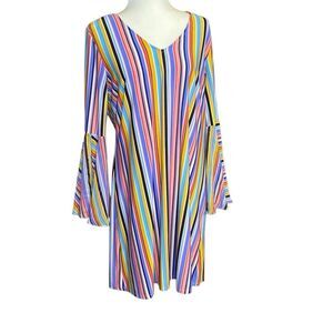 Ivy Road Women's Striped Bell Sleeve Dress Size Large Retro 70s Dopamine Core